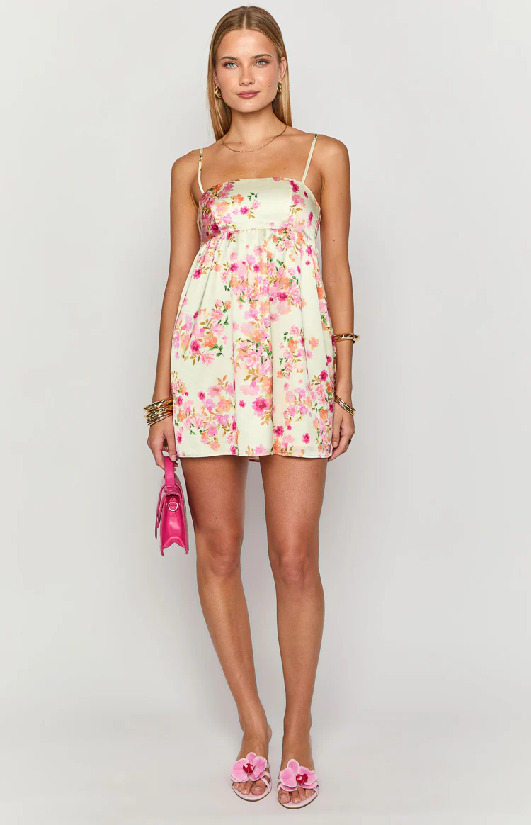 Elsa Yellow Bloom Satin Mini Dress - Image 3