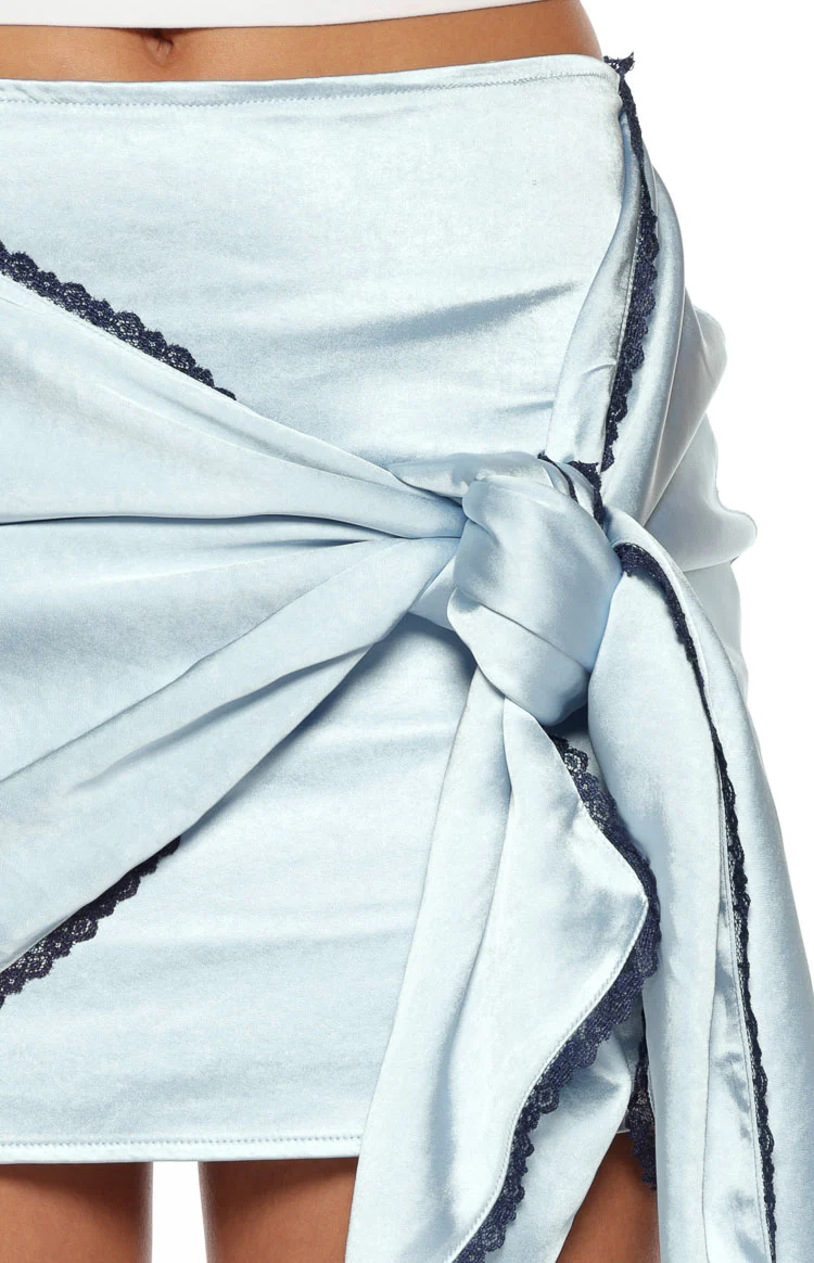 Elvi Blue Ruched Satin Mini Skirt - Image 7