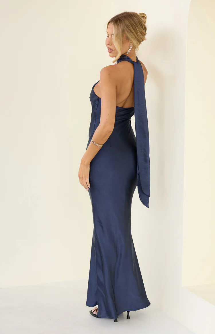 Ember Navy Satin Maxi Dress - Image 3