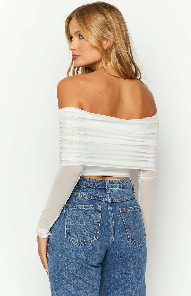 Ember White Mesh Long Sleeve Crop Top - Image 5