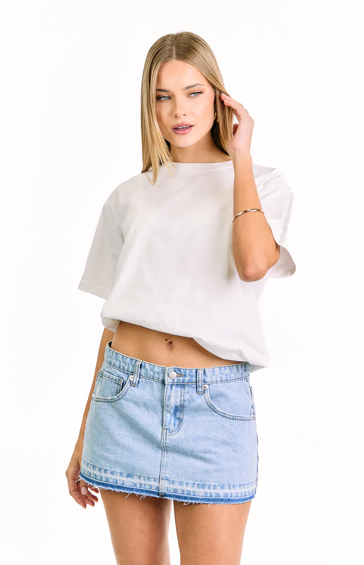 Emmy Light Wash Denim Distressed Mini Skirt - Image 3