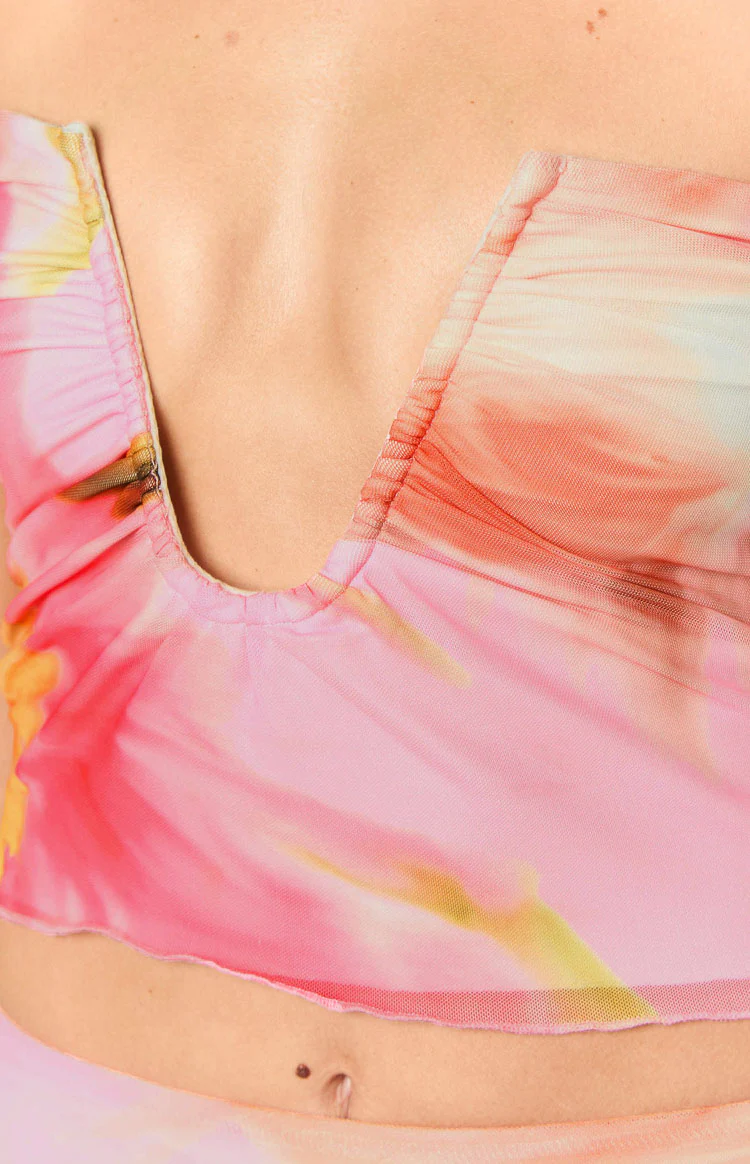 Esha Pink Floral Strapless Crop Top - Image 8
