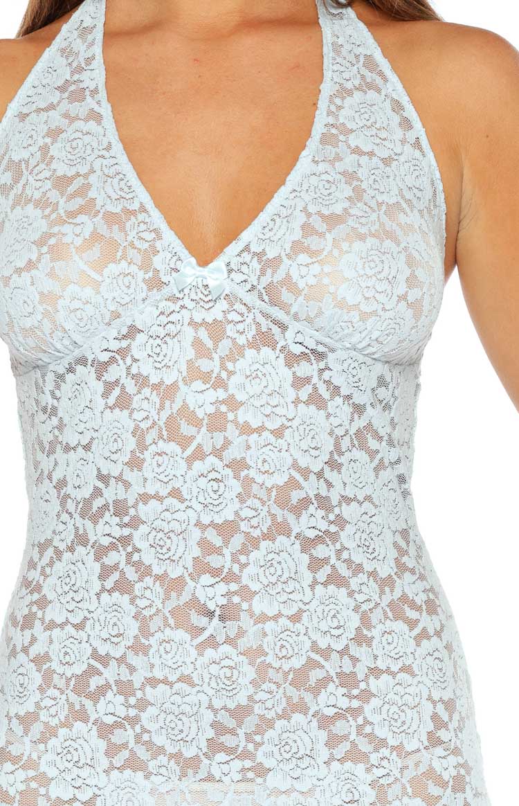 Espresso Blue Sheer Lace Mini Dress - Image 8