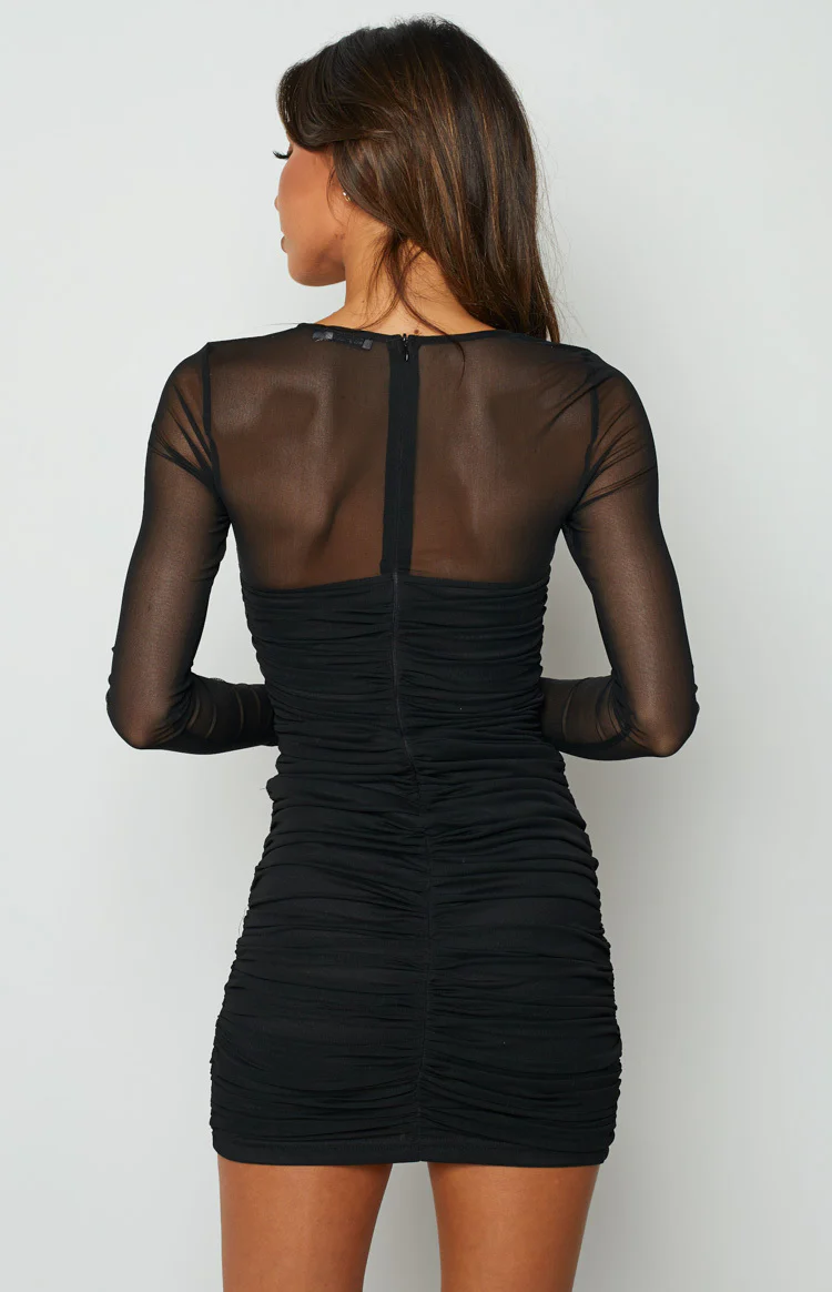 Estee Long Sleeve Mesh Party Dress Black - Image 8