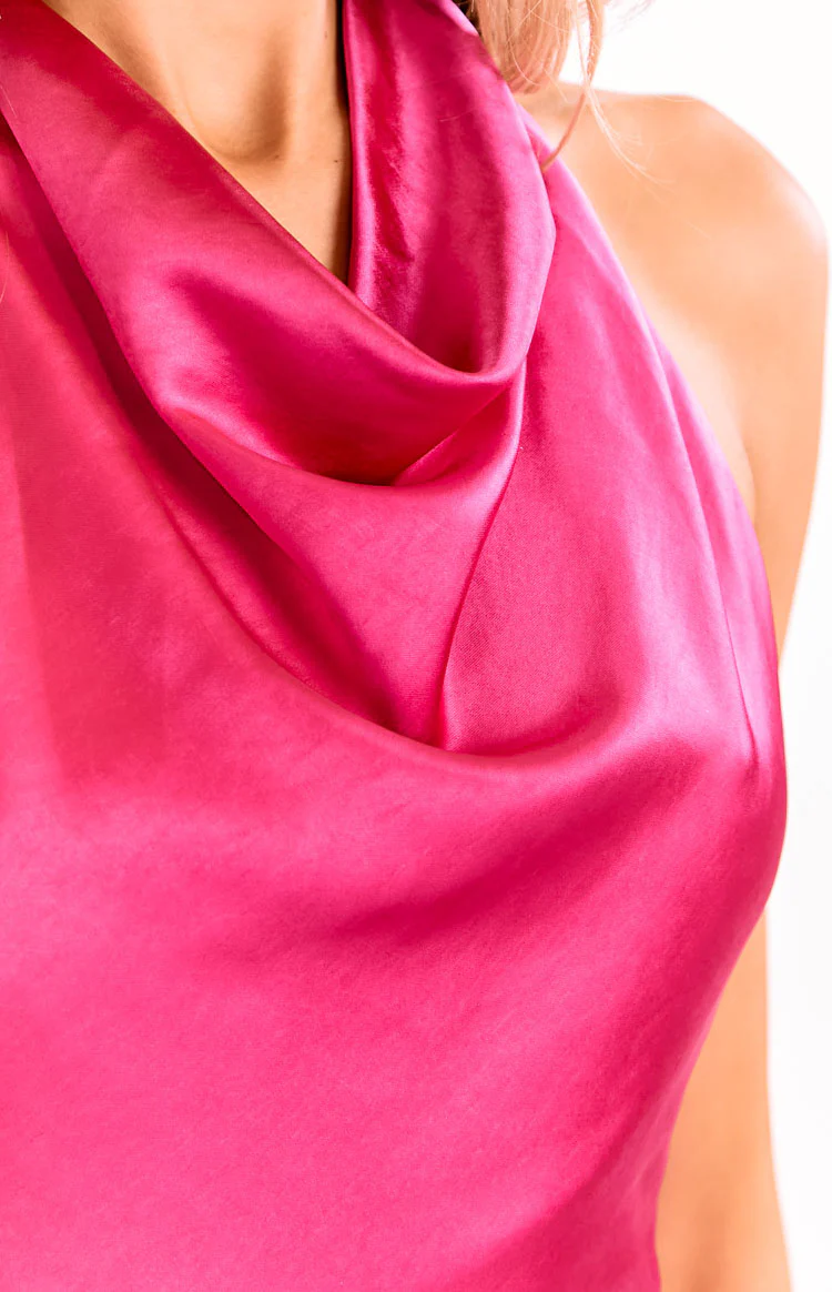 Estelle Hot Pink Cowl Neck Party Mini Dress - Image 8