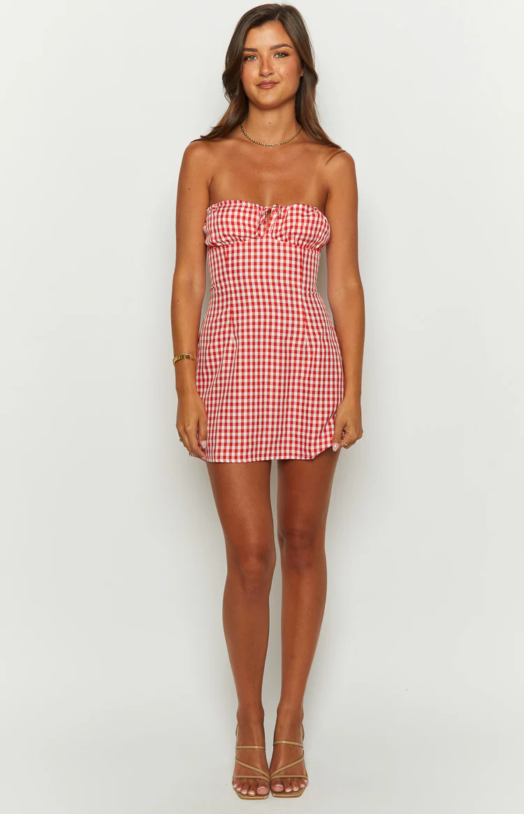 Faith Red Gingham Strapless Mini Dress - Image 3