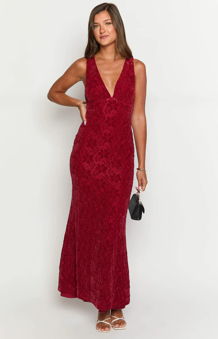 Farida Red Lace Maxi Dress - Image 3