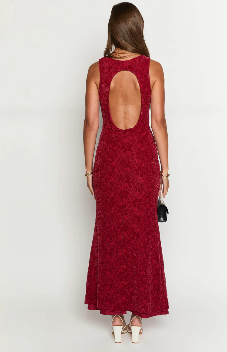 Farida Red Lace Maxi Dress - Image 5