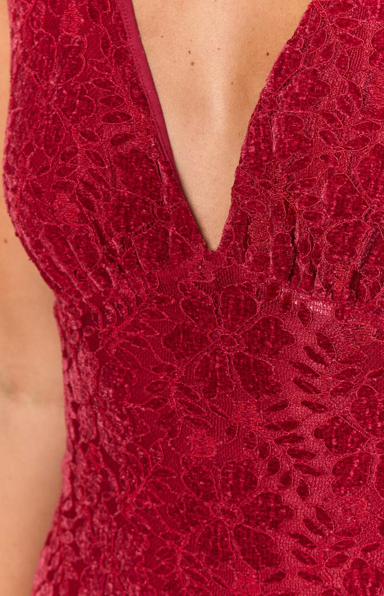 Farida Red Lace Maxi Dress - Image 6