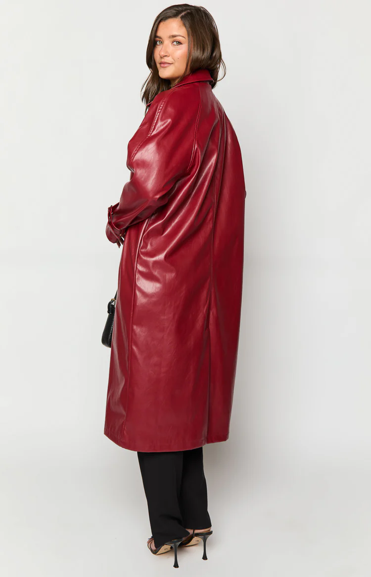 Finn Red PU Trench Coat - Image 5