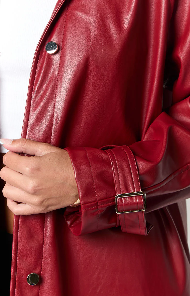 Finn Red PU Trench Coat - Image 6