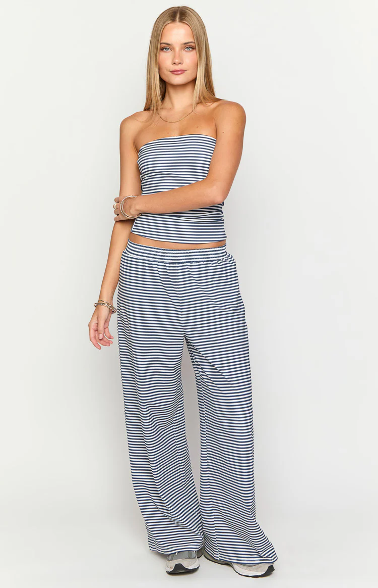 Flo Navy Stripe Wide Leg Pants - Image 3