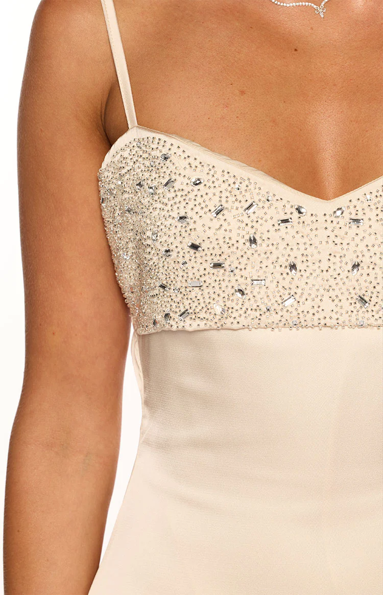 Fran Cream Sequin Contrast Party Mini Dress - Image 6