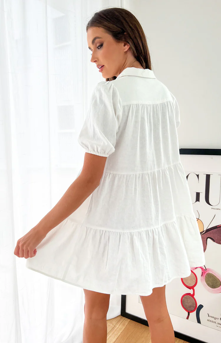 Frances White Linen Tiered Dress - Image 9