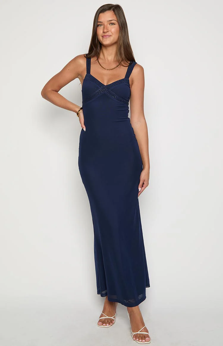 Gabriella Navy Mesh Maxi Dress - Image 2