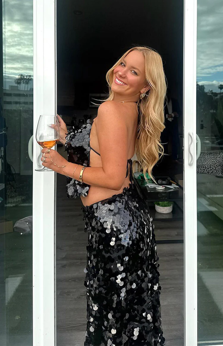 Genevieve Black Sequin Maxi Skirt - Image 3
