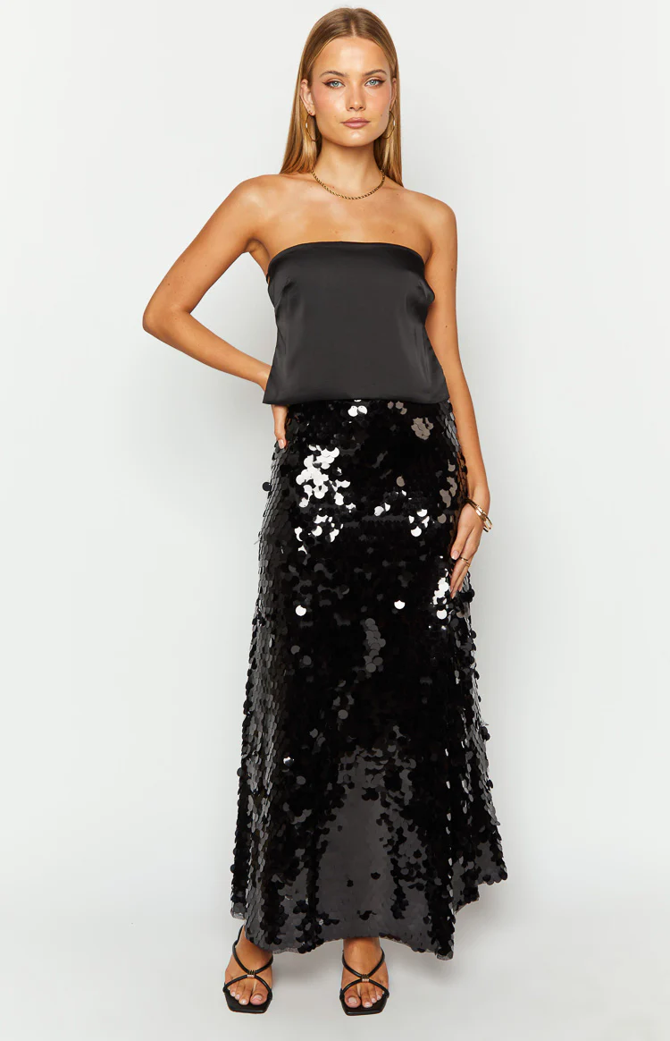 Genevieve Black Sequin Maxi Skirt - Image 5