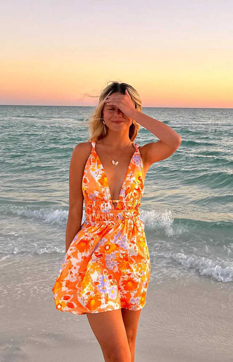 Genovia Orange Floral Mini Dress - Image 8