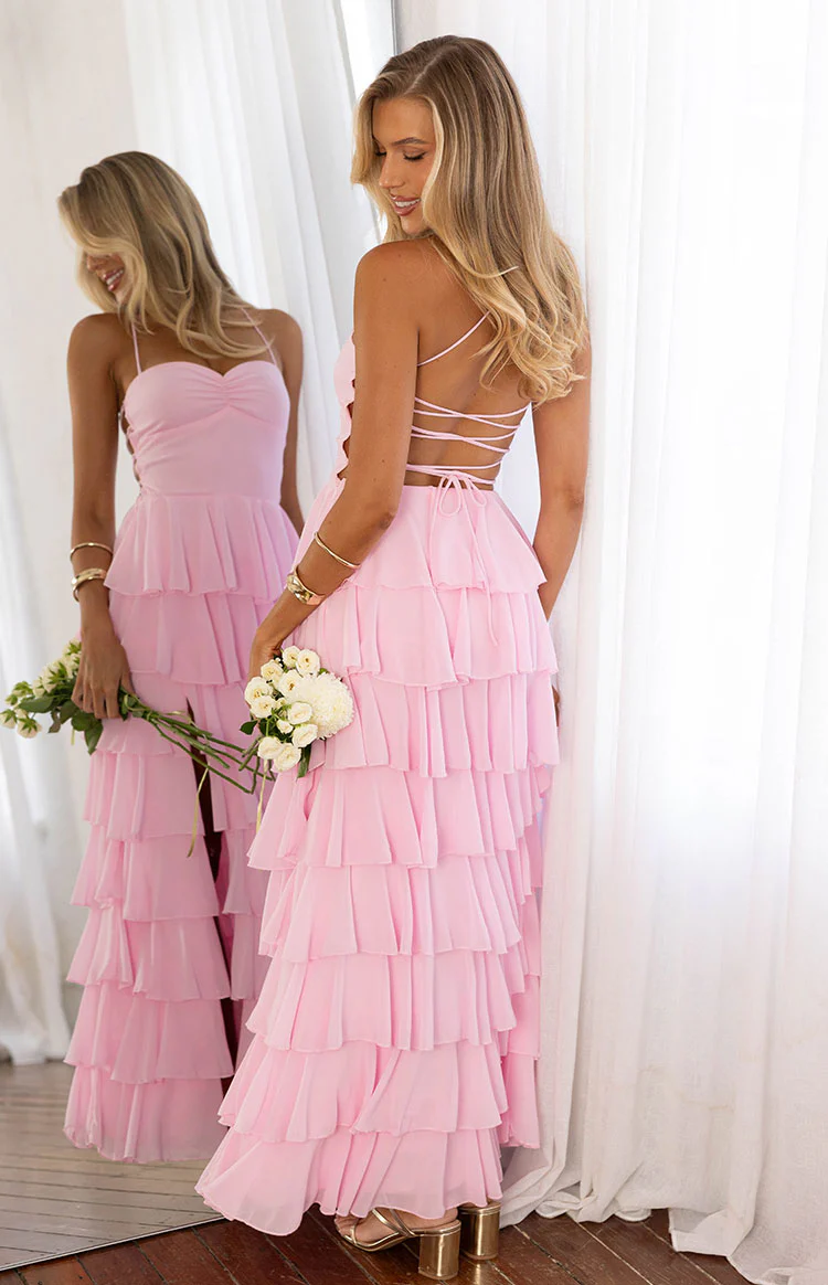 Georgie Pink Ruffle Maxi Dress - Image 10