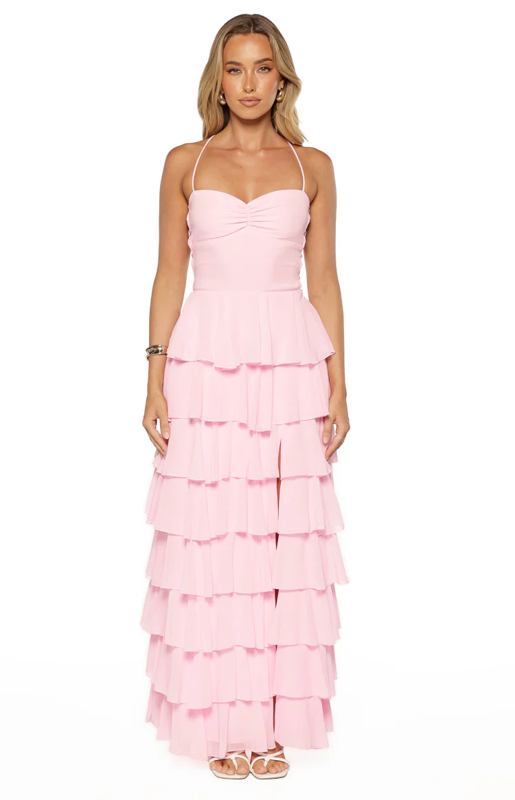 Georgie Pink Ruffle Maxi Dress - Image 5