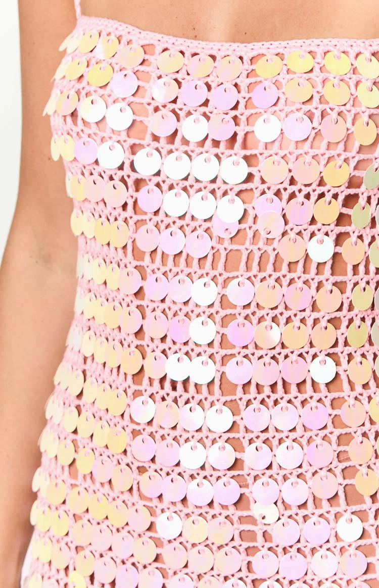 Glance Pink Sequin Strapless Maxi Dress - Image 6