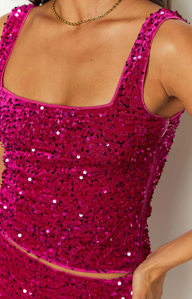 Glitz Magenta Sparkle Crop Top - Image 7