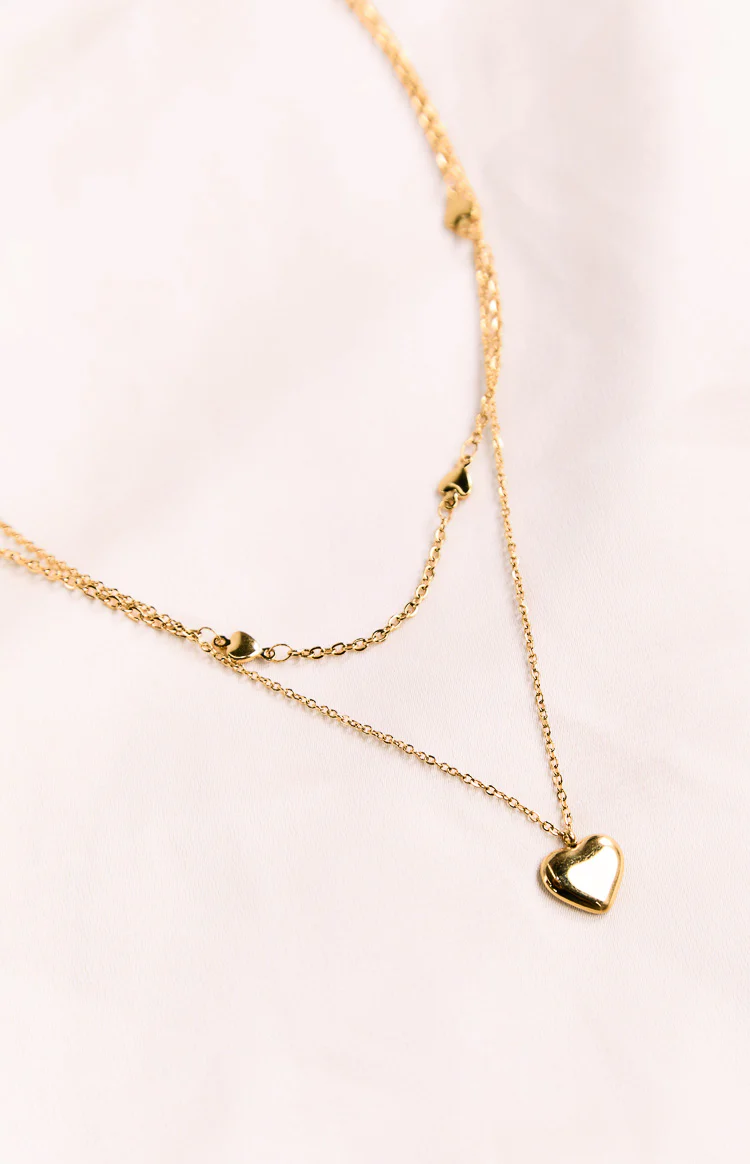Gold Heart Double Chain Necklace - Image 2