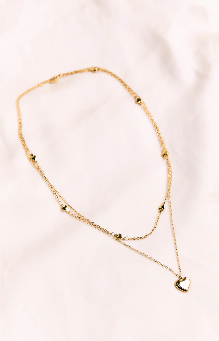 Gold Heart Double Chain Necklace - Image 3