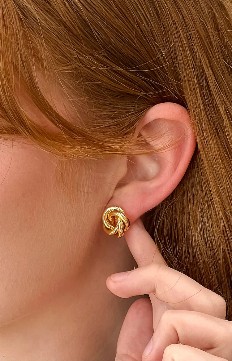 Gold Knot Stud Earrings - Image 4