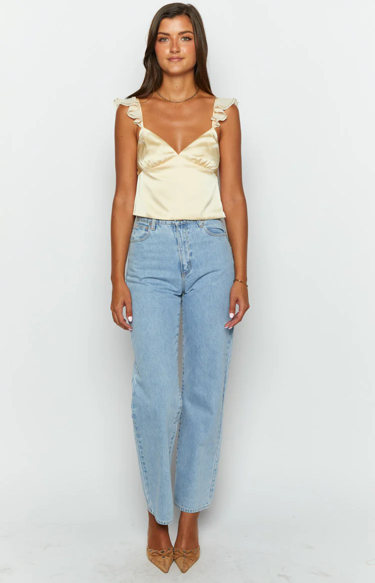 Golden Glow Yellow Satin Crop Top - Image 3