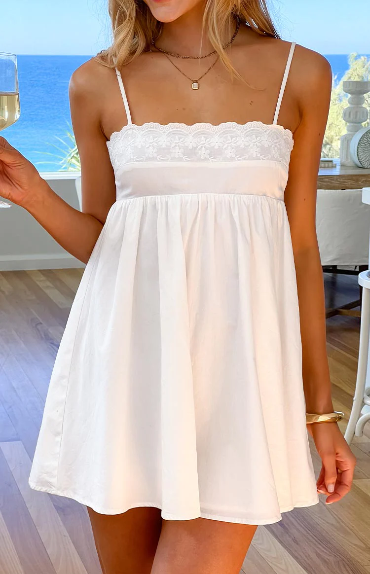 Gracelyn White Eyelet Embroidered Mini Dress - Image 7