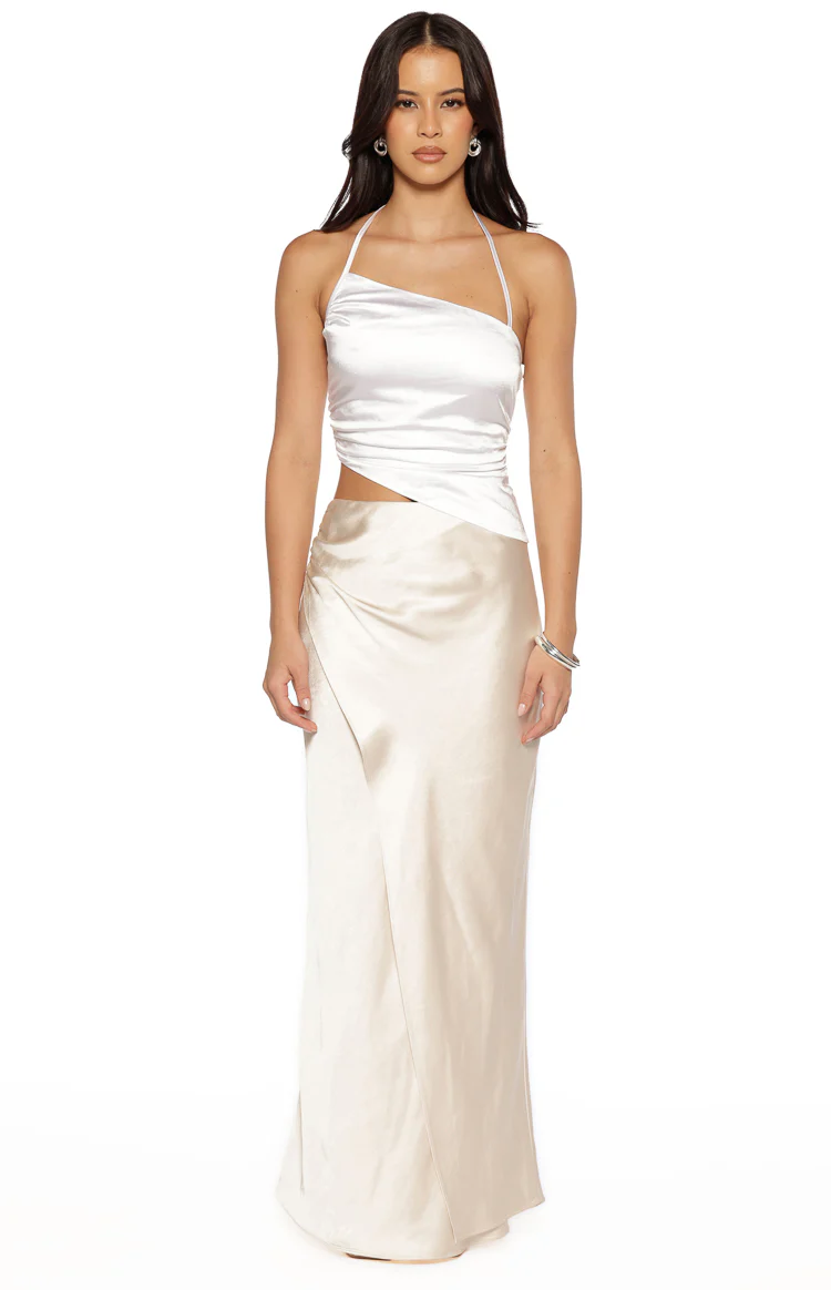 Gracie White Contrast Satin Maxi Dress - Image 2
