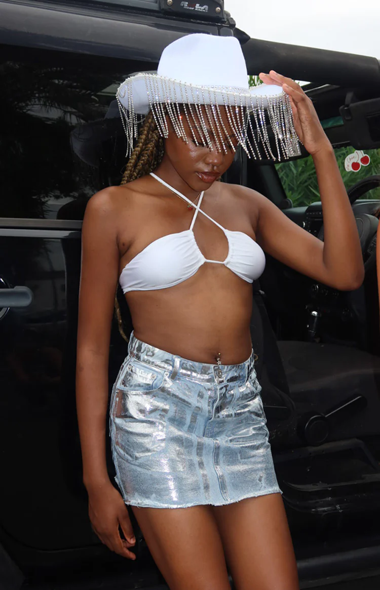 Groove Metallic Silver Denim Mini Skirt - Image 7