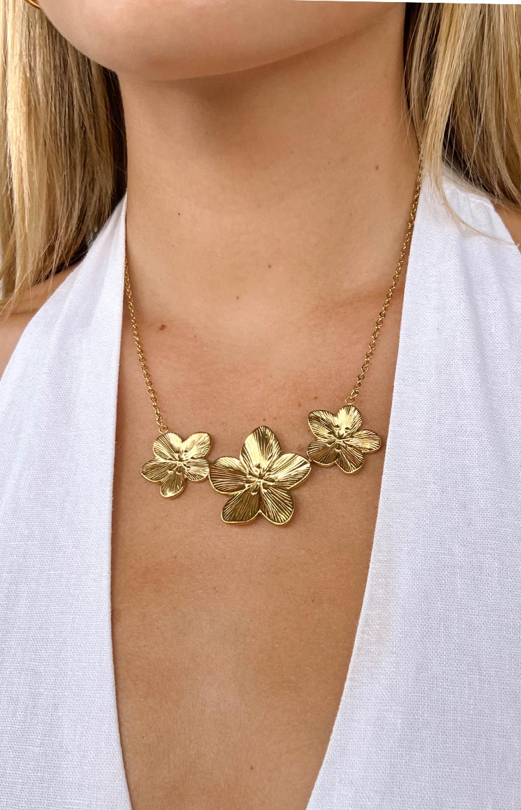 Halo Gold Frangipani Trio Necklace - Image 3
