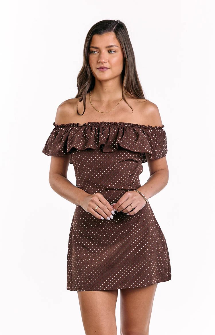 Haylie Brown Polka Dot Off Shoulder Mini Dress - Image 2
