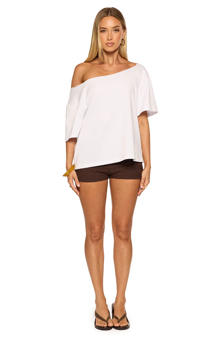 Henrie White Off Shoulder Boxy Tee - Image 5