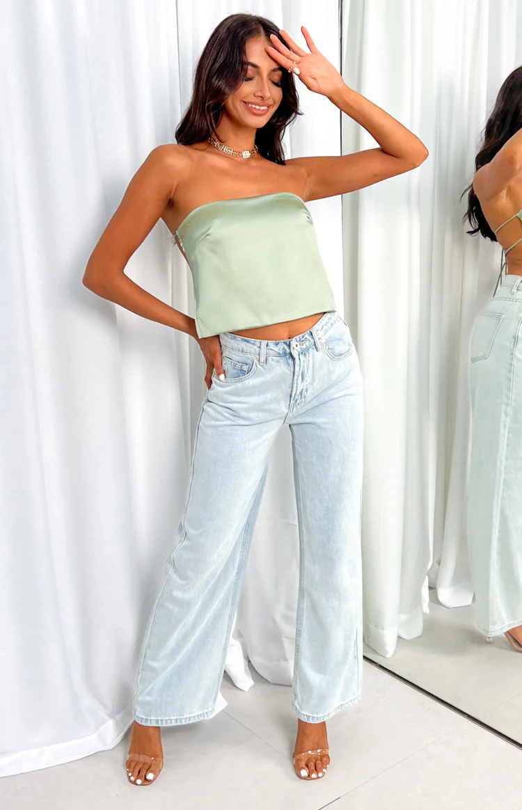Ibiza Olive Satin Strapless Top - Image 11