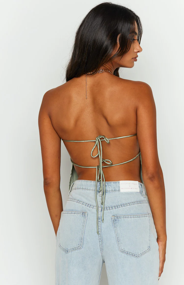 Ibiza Olive Satin Strapless Top - Image 5