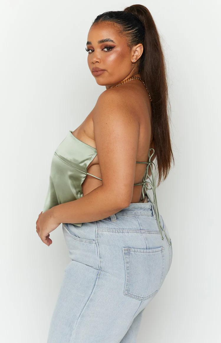 Ibiza Olive Satin Strapless Top - Image 6