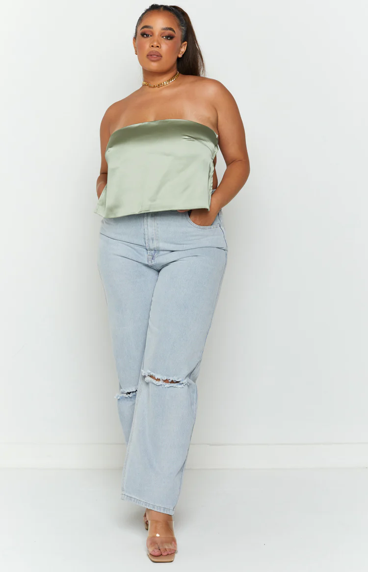 Ibiza Olive Satin Strapless Top - Image 7