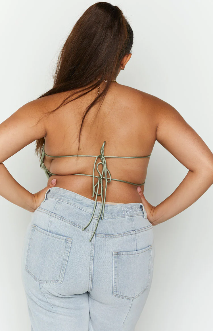 Ibiza Olive Satin Strapless Top - Image 8