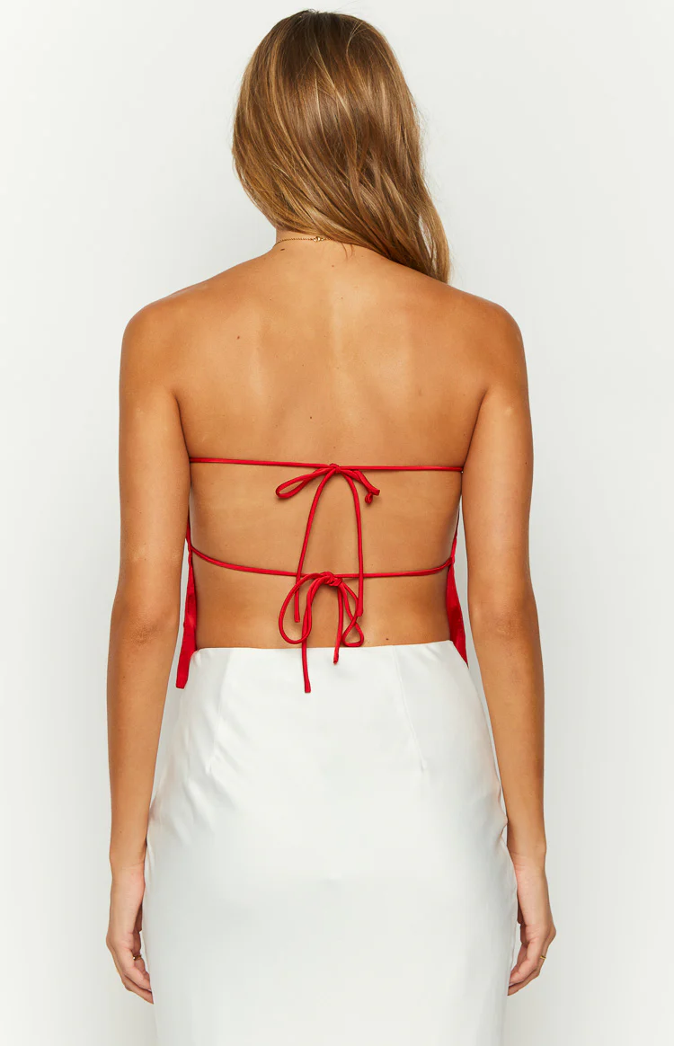Ibiza Red Satin Strapless Top - Image 5