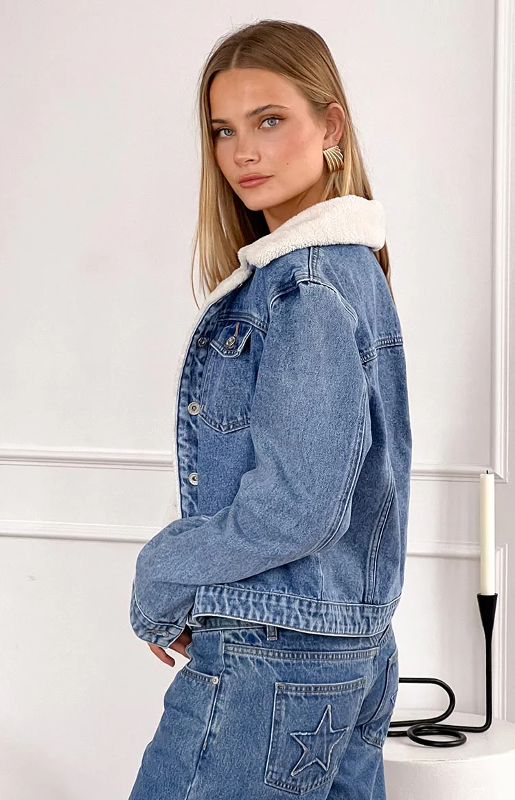Icelyn Mid Wash Sherpa Denim Jacket - Image 8