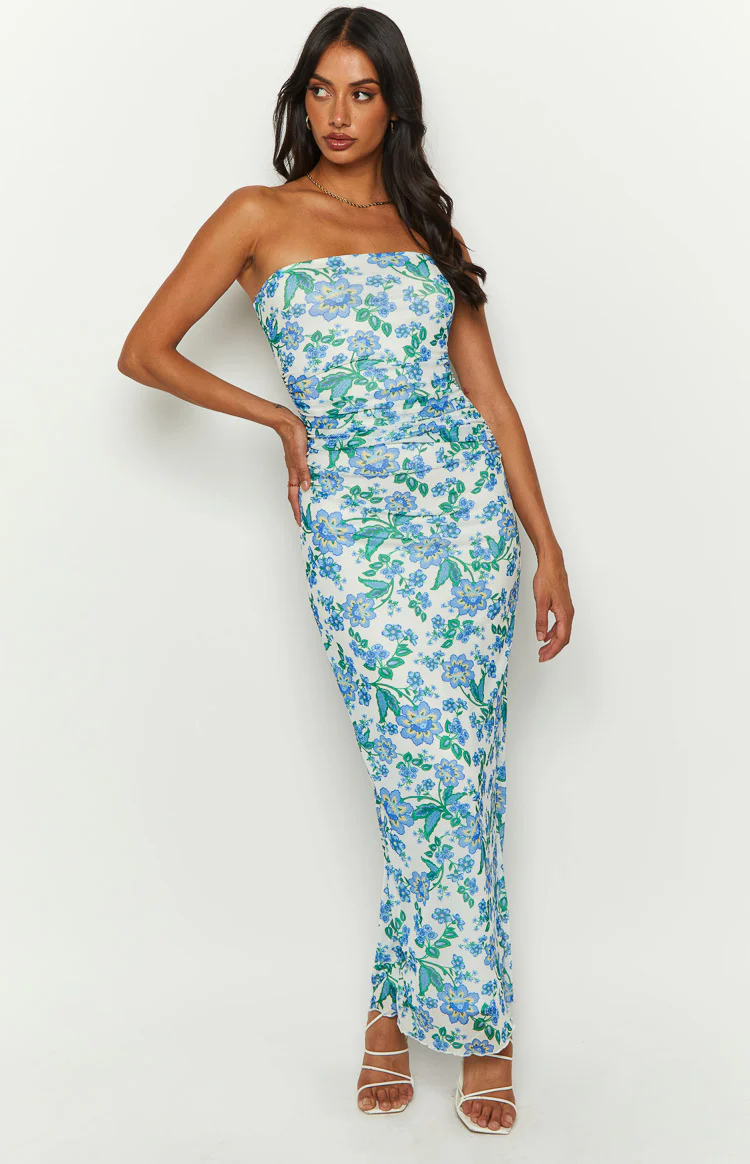 Imogen Blue Floral Strapless Maxi Dress - Image 2