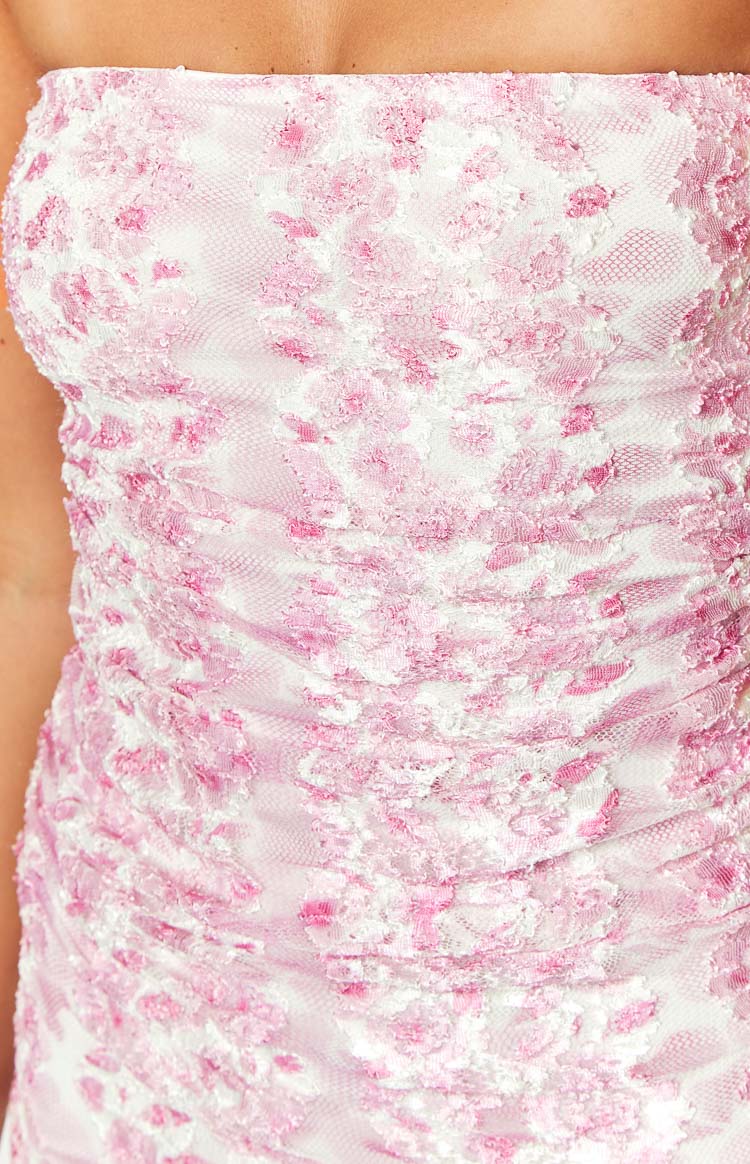 Imogen Pink Floral Print Strapless Maxi Dress - Image 6
