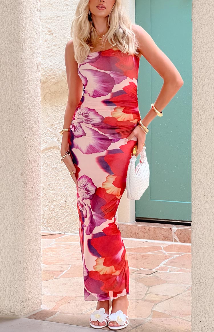 Imogen Purple Floral Print Strapless Maxi Dress - Image 9