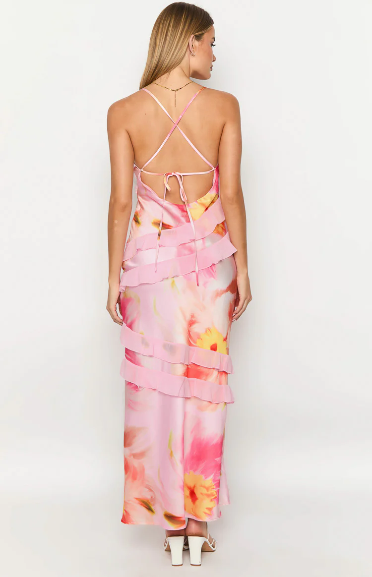 Inara Light Pink Floral Print Ruffle Maxi Dress - Image 5
