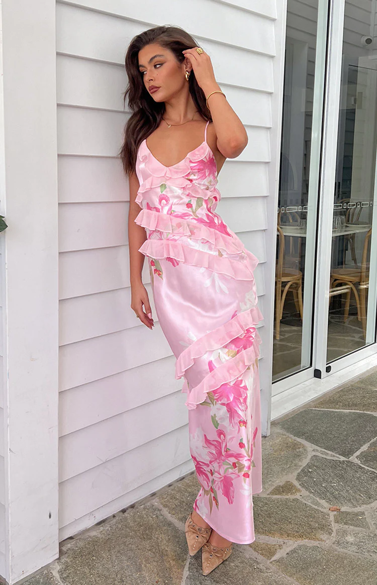 Inara Pink Floral Print Ruffle Maxi Dress - Image 10