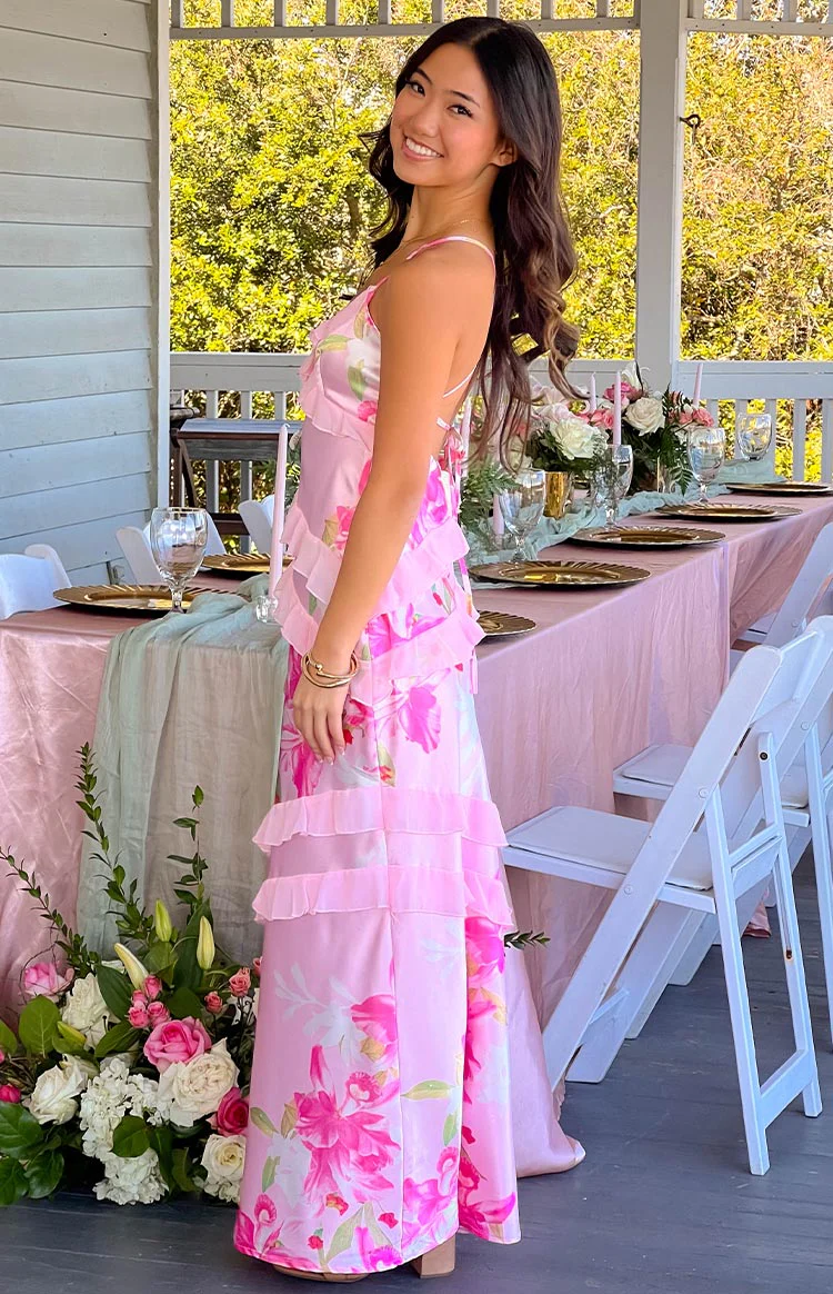Inara Pink Floral Print Ruffle Maxi Dress - Image 13