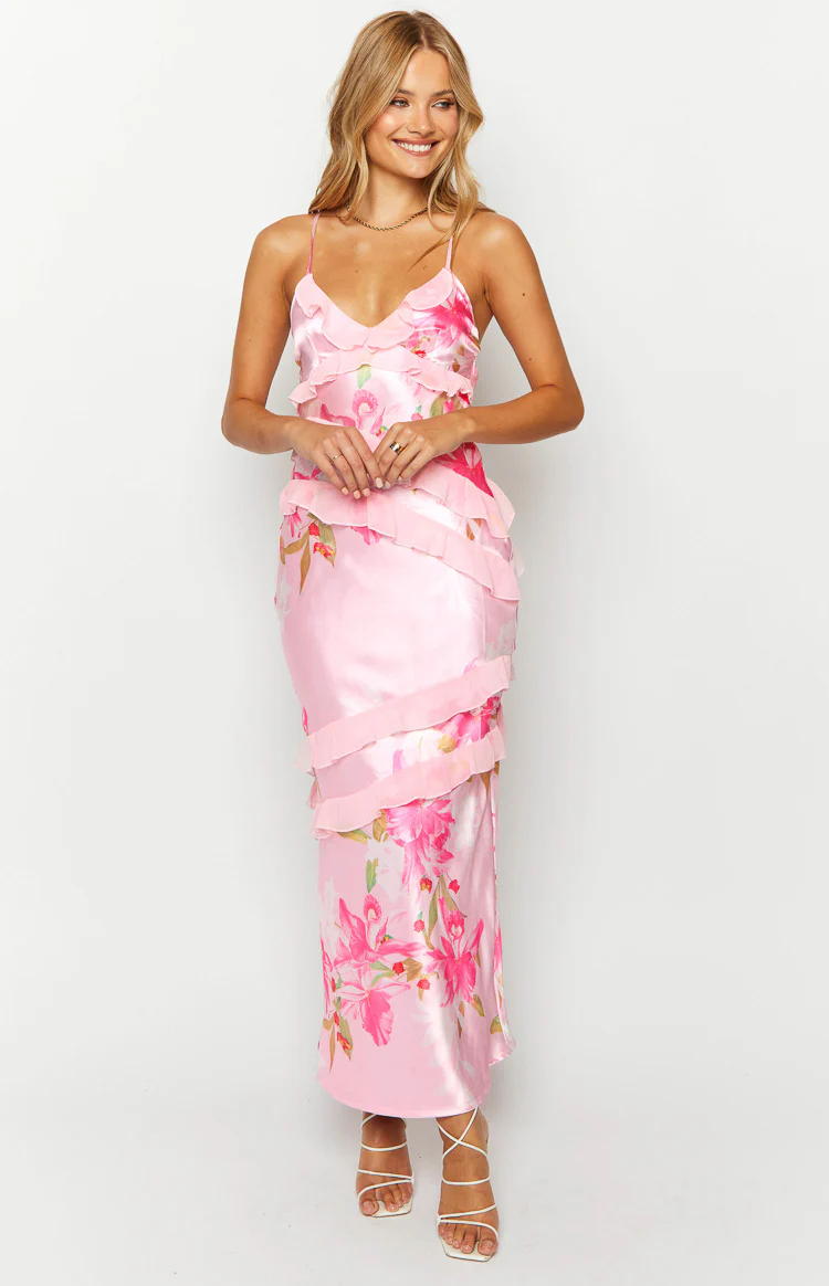 Inara Pink Floral Print Ruffle Maxi Dress - Image 15